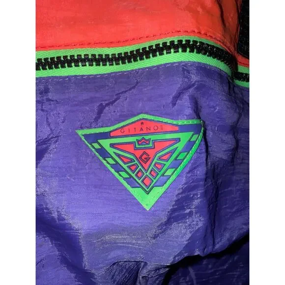 Vintage 90s Gitano Neon Tote Bag Nylon Sport Gear Gym Purple Zip Case Set Retro - Picture 2 of 7